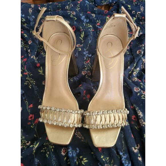 Sam Edelman Womens Ninette Platform Heel Gold Crystal Rhinestone GUC Size 5 READ - Picture 6 of 10